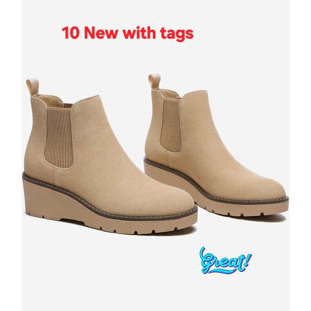 Women's Platform Wedge Chelsea Ankle Boots Slip On Fall Winter Short Booties 10